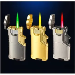 Lighters Direct Flame Windproof Three-Fire Turbine Turbine Turbine Turbe Metal Butan No Gaslighter Kitchen Billa