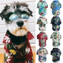 Dog Apparel Summer Beach Shirts Hawaii Casual Pet Cat Clothes Floral Printed T Shirt Collared Dress Vacation Costume Clothing For Dogs