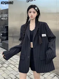 Kvinnorjackor 2023 Harajuku Vintage randig blazer streetwear outwear y2k estetiska toppar avslappnad modeklädjacka