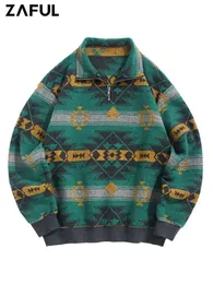 Damen-Kapuzenpullover, Sweatshirts, Rollkragen-Sweatshirt für Herren, Jacquard, ethnischer Azteken-Pullover, halber Reißverschluss, Kontrastbesatz, Streetwear, Z5105879 231020