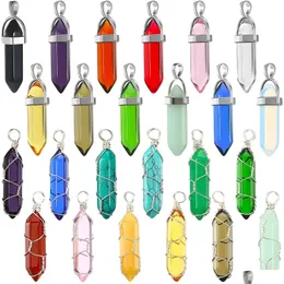 Pendant Necklaces Hexagonal Shaped Healing Crystal Natural Quartz Necklace Bk Wire Wrapped Gemstone Charms For Earring Jewelry Makin Dhixq