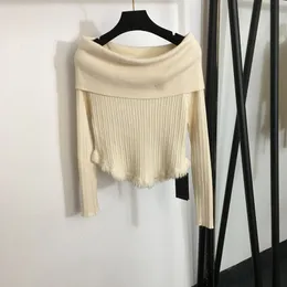 슬래시 넥 스웨터 여성 브랜드 탑 니트 따뜻한 매력 스웨터 성격 편지 핀 슬림 스웨터 의류