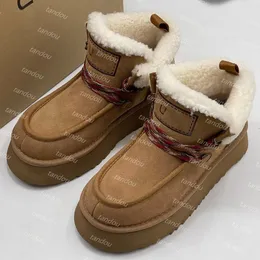 Kadın botları kış kabin manşet kar ayak bileği kestane kürk klasik ultra mini platform snowboot Avustralya Avustralya Yün Tazz Tasman Boots