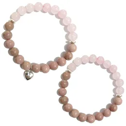 8mm Natural Crystal Stone Strands Beaded Heart Shape Charm Bracelets For Women Girl Handmade Yoga Energy Jewelry