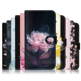 Flower PU Skórzane portfel dla Motorola Moto G84 G54 Edge 40 Neo Samsung A05 A05S A15 Huawei Honor X5 Plus X6a Xiaomi 13t Pro Butterfly Sakura Holder Torebka Flip Cover Cover