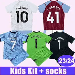 23 24 MCGINN TRAORE Kids Kit Camisas de futebol COUTINHO KAMARA DAVIS DIGNE CARLOS MINGS DOUGLAS LUIZ BUENDIA WATKINS Home Away 3º GK Criança Terno Camisas de futebol