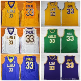 كرة السلة الكلية المخصصة ترتدي NCAA 33 Shaquille Oneal كرة السلة Jersey LSU Tigers 33 Shaq Blue White Yellow Neal White College Jerse