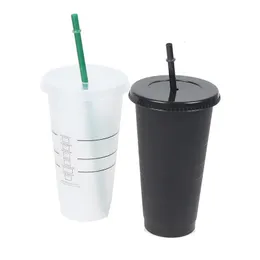 Tumblers 1pcs Food Grade Pp Blastic Drink Change Color Straw Occs with Lid Tumbler Matte Coffe Cup 231023