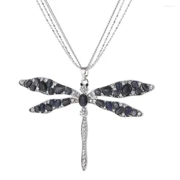 Pendant Necklaces Black Ivory Stone Crystal Dragonfly Necklace Color Long Chains Sweater Collier Pendentif Elegant Jewelry 2023 Gift