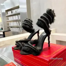 2023-New Women Sandals Crystal Black Bling Entangled Rhinestone High Heels Summer Shoes For Women Stlettos 95cm