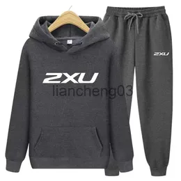 Herren-Trainingsanzüge 2XU Herren-Sets Hoodie + Hose Zweiteiliger lässiger einfarbiger SweatSuit Herrenmode Sportbekleidung Fleece-Set Trainingsanzug Herrenbekleidung J231023