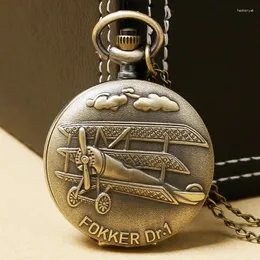 Pocket Watches Yisuya Bronze Fokker Dri Siewnik trzech skrzydło myśliwiec analogowy kwarc Zegarek Naszyjnik Wisior Mężczyźni Prezent P630 2023