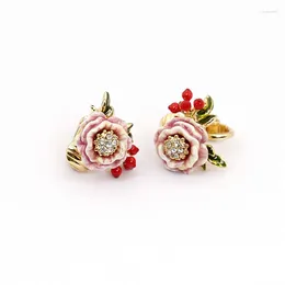 Orecchini posteriori Inverno Monet Serie Giardino Fiore rosa Frutta rossa Argento 925 Orecchini a bottone con ago Stile pastorale Clip di moda senza fori