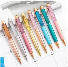 Partihandel Quicksand Ballpoint Pen Gold Powder Pulver Ballpoints Dazzling Colorful Metal Crystal Student Writing Office Signature Pen Festival Gift