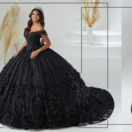 Черное бальное платье в форме сердца, расшитое бисером платье принцессы Quinceanera, платье с аппликацией и оборками для дня рождения, Sweet 16 Vestidos De 15 Anos