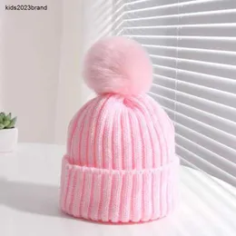 New Knitted Caps Boys Girls Winter Warm Baby Hats Cute Hairball Newborn Solid Color Hat high quality Kids Beanie