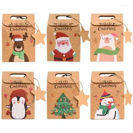 Christmas Decorations 6pcs Merry Gift Box With Tag Kraft Paper Candy Packing Bags Navidad Decoration Noel 2023 Party Supplies