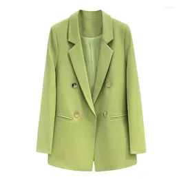 Frauen Anzüge Grüne Farbe Frauen Blazer Mode Tailored Kragen Zweireiher Anzug Jacke 2023 OL Herbst Frau Kleidung