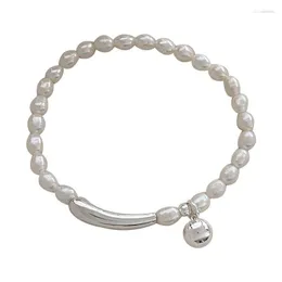 Länkarmband S925 Sterling Silver Natural Freshwater Pearl Ball Beads Armband Drop Shaped Elbow Sliver