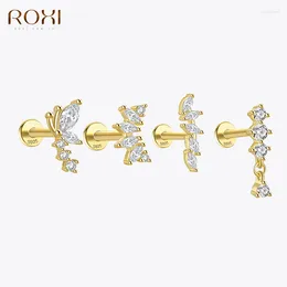Studörhängen Roxi 925 Silver Geometric Micro-Indaid Cubic Zirconia Ear Piered Threaded Studs for Women Girl 1 Piece Wedding Earring