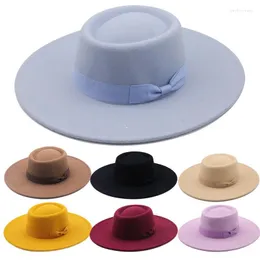 Stingy Brim Hats 2023 Winter Fedora Fedoras For Women Fashion Bowknot Flat Wide Wool Felt Jazz Top Cap Bucket Hat