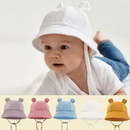 Berets الأطفال دلو القبعات Ins Panama Baby Girls Hat Boys Fisherman Cap Solid Shade Cotton Toddler Ear 3-12 أشهر