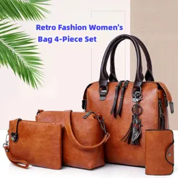 Evening Bag's Handbag 4piece Set Women's Shoulder Bag Fashion Purse Vintage Leather Large Capacity Inclined 231023