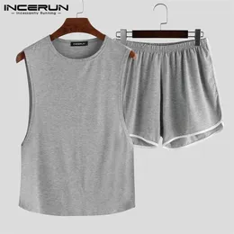 Indumenti da notte da uomo INCERUN Estate Moda Uomo Pigiama Set senza maniche O Collo Canotte Pantaloncini Solid Homewear Casual Set di indumenti da notte sexy S-5XL 231021