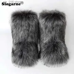 Stivali 2023 nuovi stivali invernali in pelliccia sintetica da donna caldi stivali da neve soffici calzature di lusso femminili pelliccia di volpe botti di pelliccia moda scarpe invernali T231023