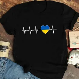 Women's T Shirts Heartbeat Blue Yellow Women Print T-shirt Girl Y2K Short Sleeve Tee Tops Lady 90S Sweetshirts Female Harajuku Clothing