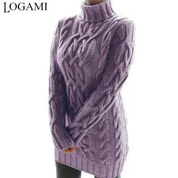 Women's Sweaters LOGAMI Thick Turtleneck Retro Twist Sweater Dress Women Long Sleeve Autumn Winter Warm Dresses Woman Slim Sweaters 231023