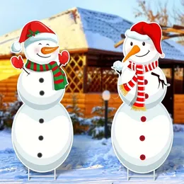 2st/Set Christmas Snowman Yard Sign Decoration, Xmas Snowman Outdoor Yard Ornament With Metal H Stake, Christmas Winter Outdoor Garden Decorations