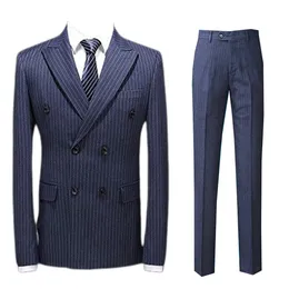 Conjunto de rayas para hombre con doble botón en el pecho, dos chaquetas y pantalones informales para fiesta de boda 231023