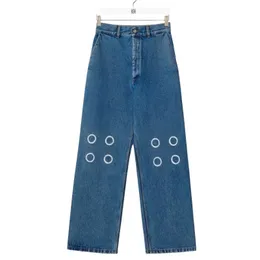 Nya modekläder high street knä broderade mönstrade raka jeans