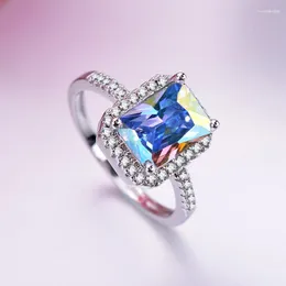 Cluster Rings HOYON Colorful Gems Ring For Women Diamond Princess Baguette Micro-set Zircon Lady Birthday Jewelry