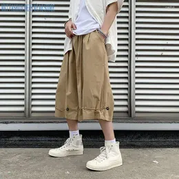 Men's Shorts Summer Thin Casual Oversize Solid Wide-leg Pants Overalls Male Black Khaki Clothing Loose Cropped Trousers