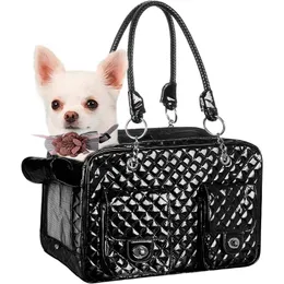 Fashion Pet Carrier, Small Dog Carrier, Cat Carrier, Quality PU Leather Dog Purse, Collapsible Portable Pet Carrying Handbag for Travel Walking Hiking