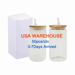 US/CA Stock 16oz Süblimasyon Cam Tumbers Şeklinde Su Şişesi Suyu Soda Bardakları Yeniden Kullanılabilir Açık Buzlu Jars 0416