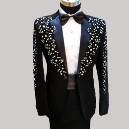 Men's Suits Luxury Mens Embroidery Crystal Beading Rhinestone Black /white Tuxedosuit/stage Performance