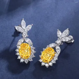 Dangle Earrings Zhanhao Wholesale Cute 6.0ct/2p 11.5 7.5mm Simulated Yellow Diamond Jewelry Fashion 9K Gold