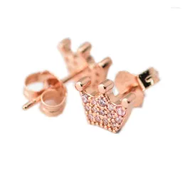 Orecchini a bottone CKK 925 argento sterling oro rosa corone incantate cristalli rosa perline creazione di gioielli originali