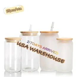 USA CA Warehouse 16oz Sublimation Frosted Clear Beer Clear Double Wall Glass Bottle Beer Beer With With Bamboo Lid 10.23