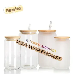 USA CA Warehouse 16Oz Sublimation Frosted Clear Beer Wiederverwendbare doppelwandige Glaswasserflasche Bierdosen mit Bambusdeckel 10,23