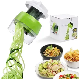 Fruktgrönsaksverktyg Handhållen spiraliserare Slicer Justerbar spiralgrater Cutter Sallad Rotary Kitchen Artiklar 231023