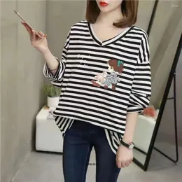 Women's T Shirts Big Size 6XL 150kg Striped Shirt Women Tee Femme Autumn T-Shirts Long Sleeve Womens Clothing