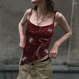 Kobiety dla kobiet w stylu kwiecistego kamizelki mini kamizelki Kobieta czerwona asymetryczna aksamitna plon najlepsze kobiety seksowne estetyczne eleganckie koszulka streetwearna
