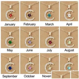 Colares Pingente Novo Estilo Lua Estrela Birthstone Pingente Colar Cartão De Desejo Para Mulheres Cristal Cor De Ouro Clavícula Cadeia Mãe Aniversário J DHD17