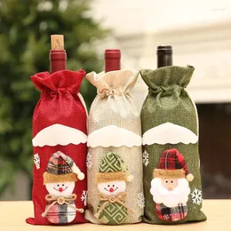Juldekorationer linne jultomten snögubbe presentpåse Merry Table For Home Xmas Ornaments Navidad Wine Bottle Cover