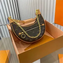 Neue Damen-Designer-Abendtaschen, Halbmond-Handtasche, Schulter-Luxus-Geldbörsen, Vintage-Ketten-Unterarm-Baguette-Tasche, bedruckte Horn-Form, halbmondförmige Umhängetasche