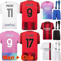 23/24サッカークラブチーム9 Olivier Giroud Jersey Set 11 Christian Pulisic 16 Mike Maignan 10 Rafael Leao 14 Tijjani Reijnders 80 Yunus MusahフットボールシャツキットAcmilan